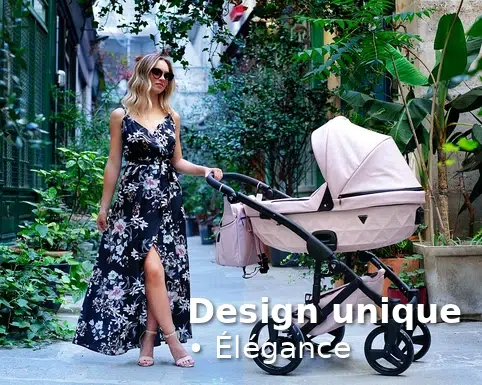 poussette pour bebe rose, chassis noir,