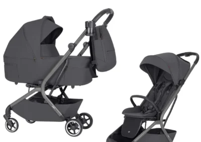 Poussette Carrello Magia 2 en 1 gris anthracite nacelle et siège, poussette compacte cabine avion idéale voyage
