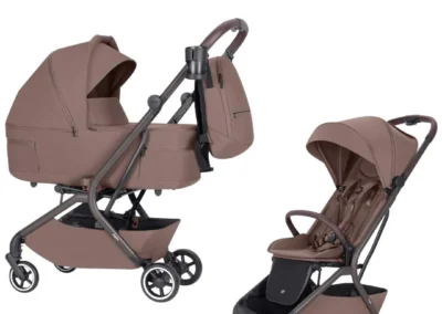 Poussette Carrello Magia 2 en 1 rose poudré avec nacelle et siège, poussette compacte idéale avion cabine