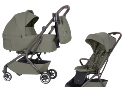 Poussette Carrello Magia 2 en 1 vert kaki nacelle et siège, poussette ultra compacte cabine avion avec nacelle pliable